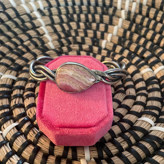 Navajo Sterling Silver And Rhodochrosite Cuff Bracelet