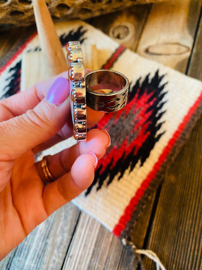 Handmade Sterling Silver, Fordite & Garnet Cluster Adjustable Ring