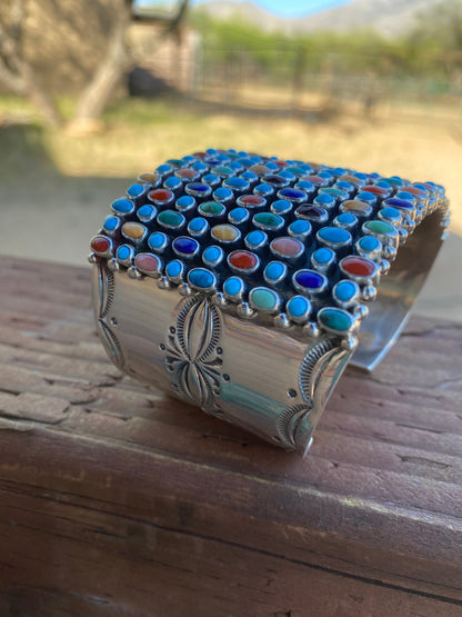 Navajo Sterling Silver Multi Stone Snake Eye Cuff Bracelet