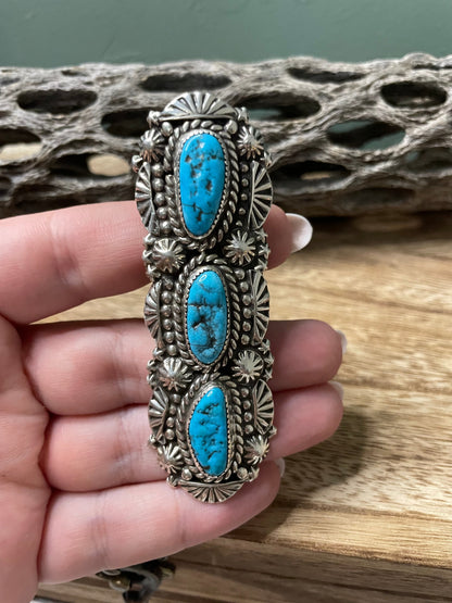 Navajo Turquoise And Sterling Silver Statement Ring Sz 10