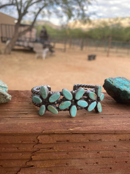 Navajo Jacqueline Silver Royston Turquoise & Sterling Cluster Cuff