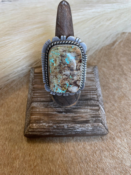 Navajo Turquoise & Sterling Silver Ring Size 8.5 Signed Russell Sam