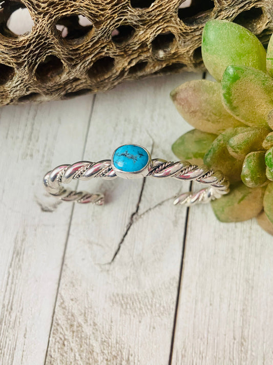 Navajo Twisted Sterling Silver & Kingman Turquoise Cuff Bracelet