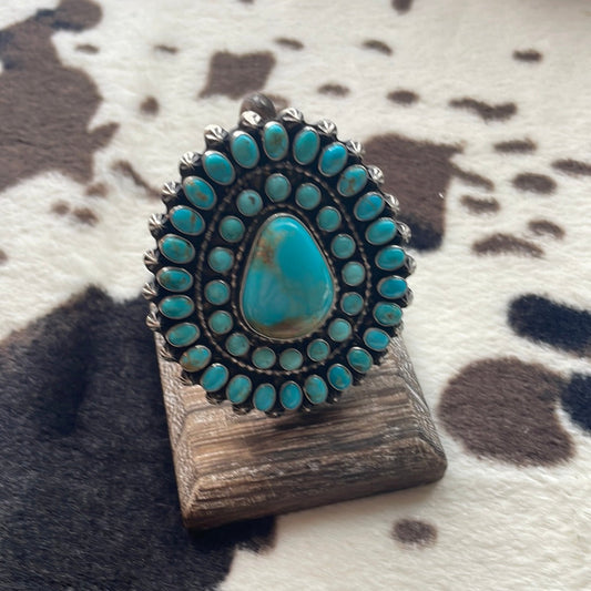 Navajo Sterling Silver & Turquoise Ring Size 8 Signed