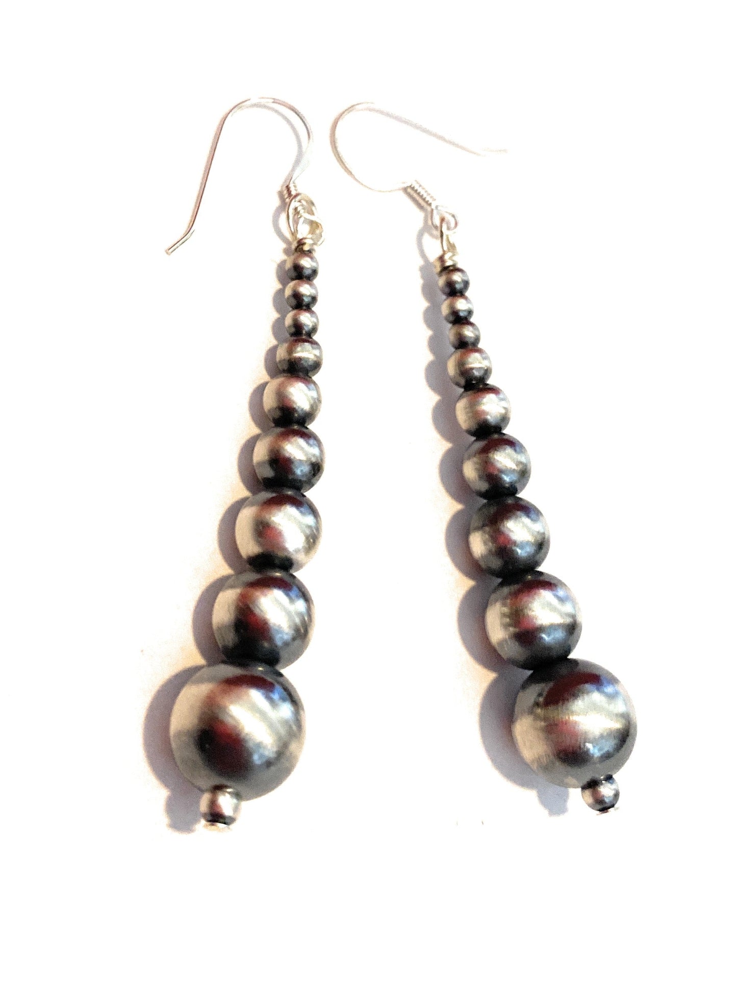 Navajo Sterling Silver Pearl Beaded Dangle Earrings