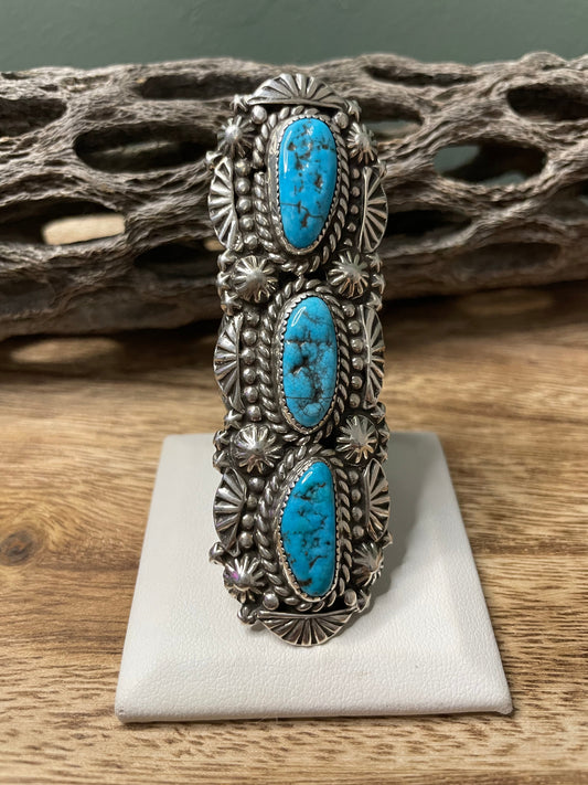 Navajo Turquoise And Sterling Silver Statement Ring Sz 10