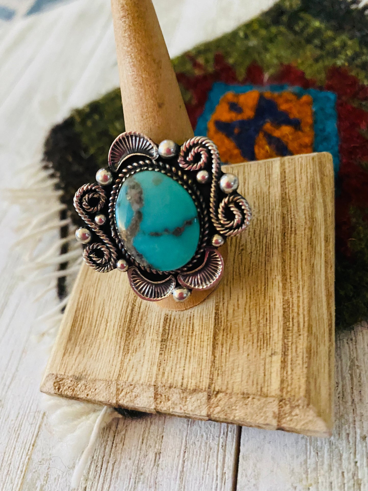 Navajo Kingman Turquoise & Sterling Silver Adjustable Ring