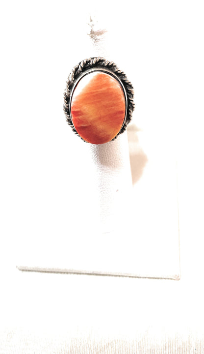 Old Pawn Navajo Sterling Silver & Orange Spiny Ring Size 5