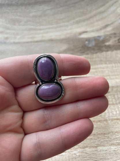 Handmade Sterling Silver & Purple Mojave Ring Size 8 Signed Nizhoni