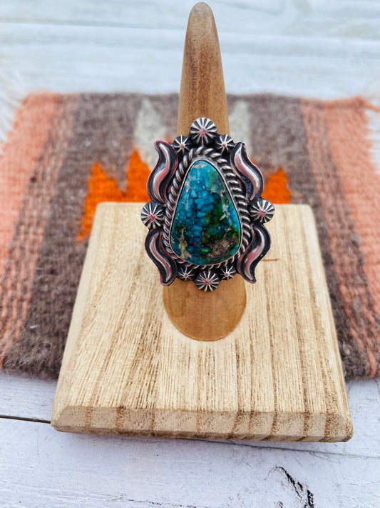 Navajo Kingman Web Turquoise & Sterling Silver Ring Size 6