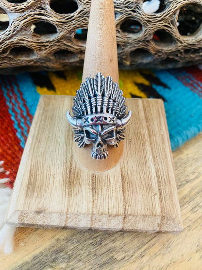 Handmade Sterling Silver Skull Ring Size 9