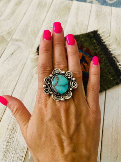 Navajo Kingman Turquoise & Sterling Silver Adjustable Ring