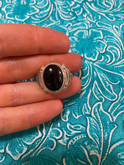 Old Pawn Navajo Sterling Silver & Black Onyx Ring Size 9