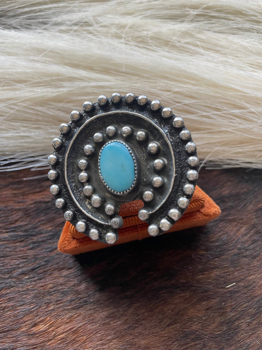 Navajo Sterling Silver & Turquoise Ring Size 8.5 Signed