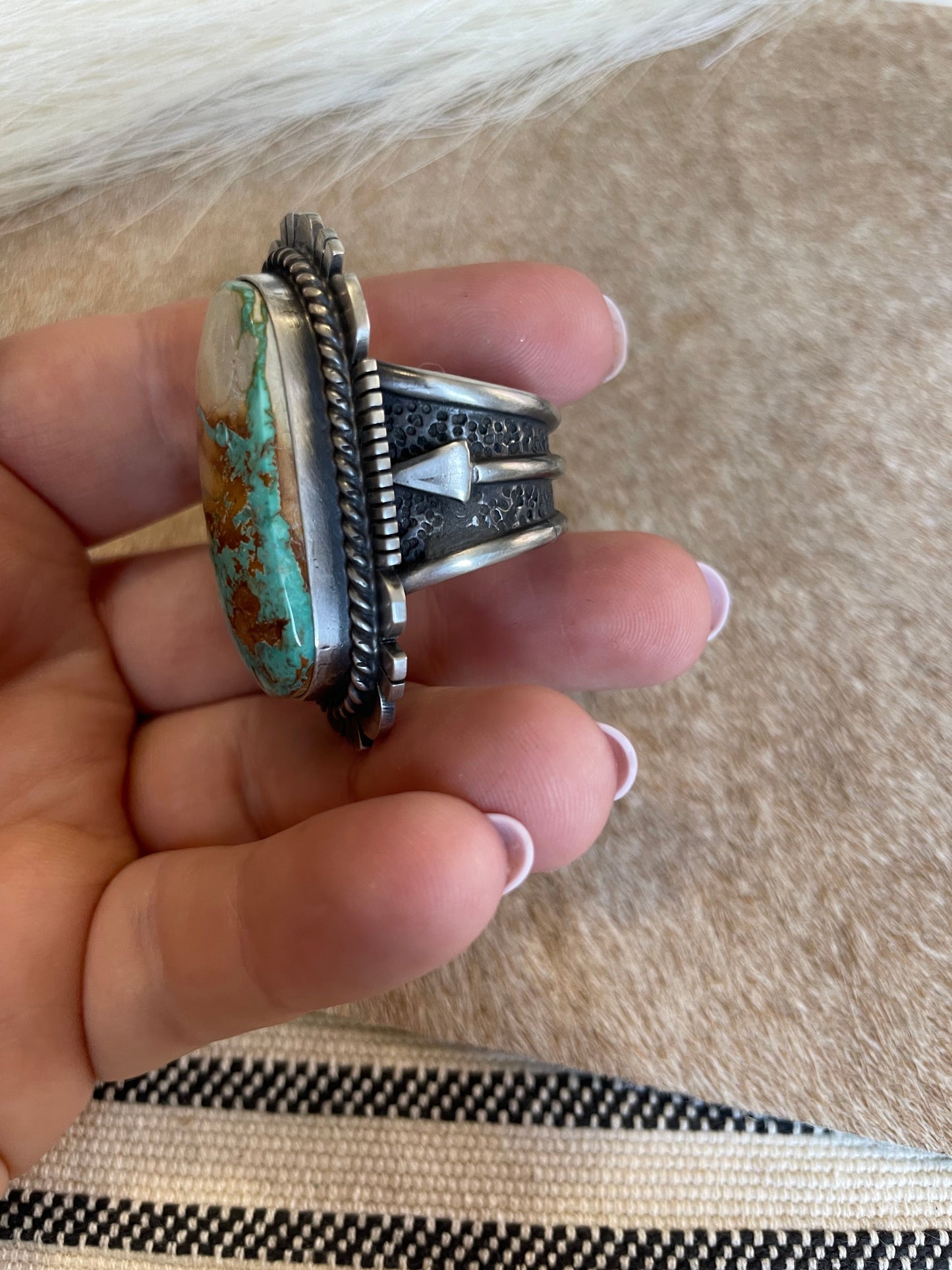 Navajo Turquoise & Sterling Silver Ring Size 8.5 Signed  Russell Sam