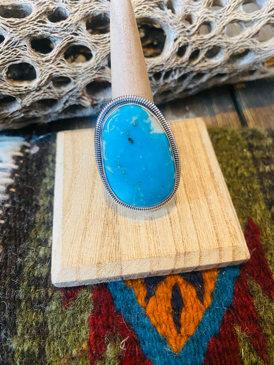 Navajo Gold Canyon Turquoise & Sterling Silver Adjustable Ring by Wydell Billie