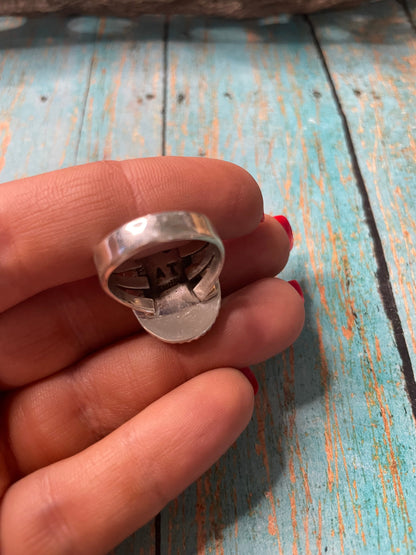 Old Pawn Navajo Sterling Silver & Charorite Ring Size 8