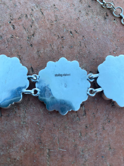 Handmade Sterling Silver Kingmam Turquoise & Mother of Pearl Choker