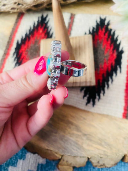 Handmade Sterling Silver, Wild Horse & Turquoise Cluster Adjustable Ring