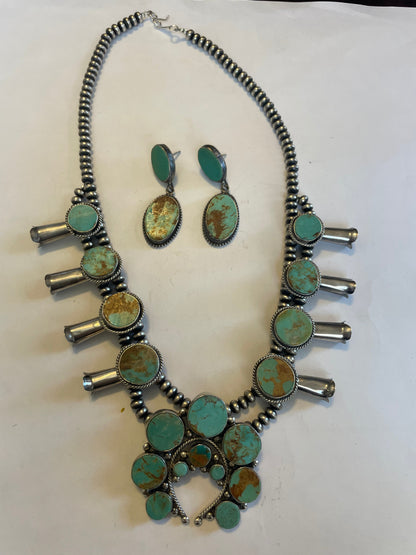 Turquoise Squash Blossom Set by the Navajo Artist Jacqueline Silver