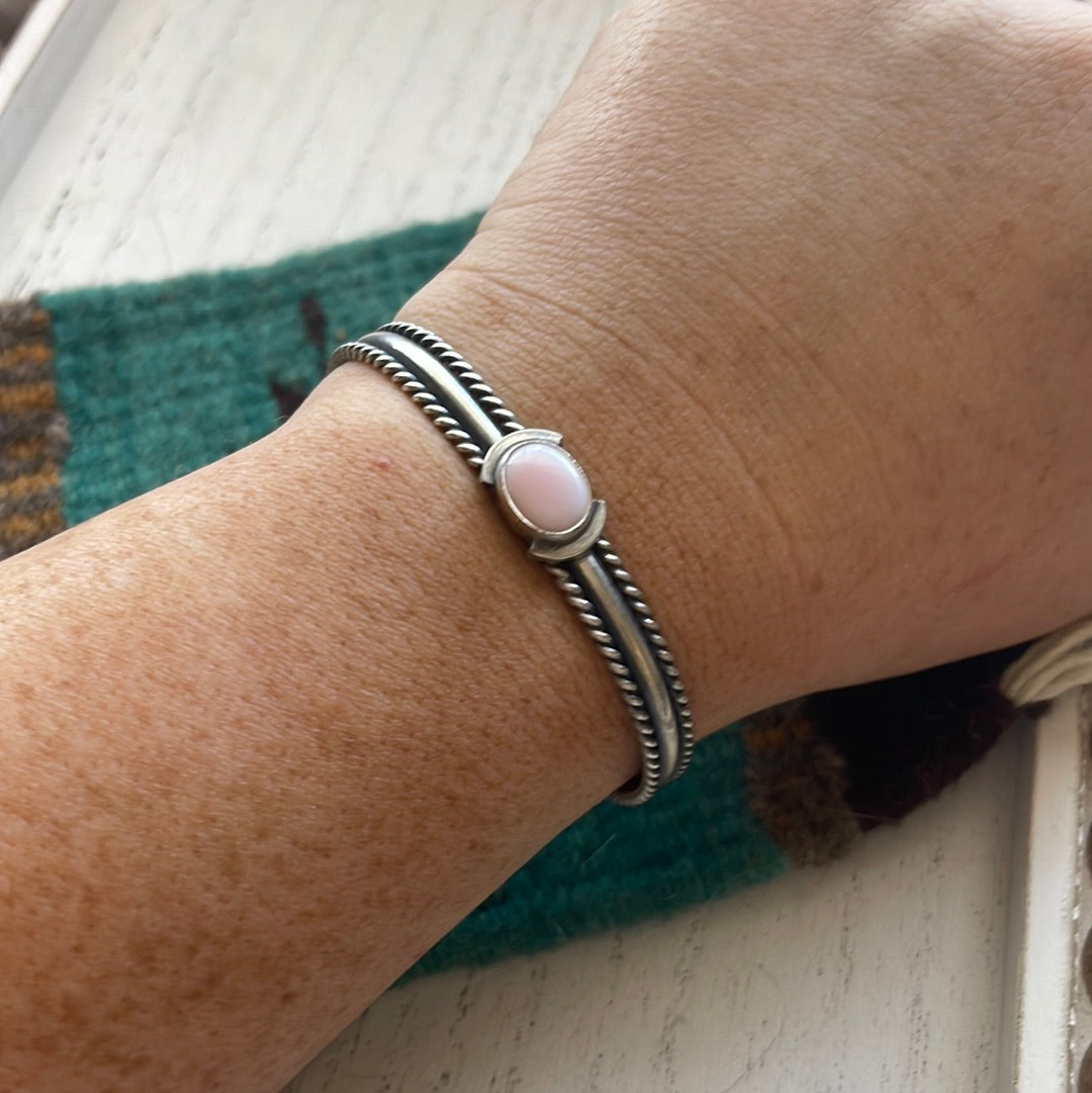 Navajo Pink Conch & Sterling Silver Adjustable Cuff Bracelet