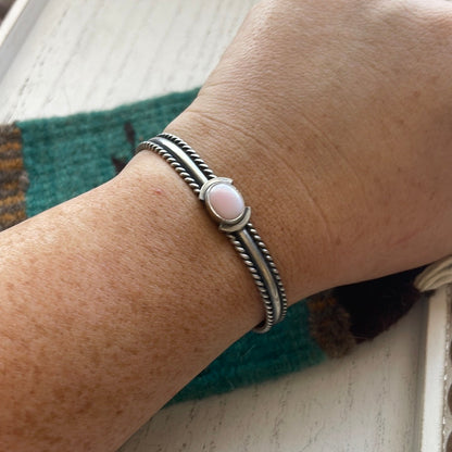 Navajo Pink Conch & Sterling Silver Adjustable Cuff Bracelet