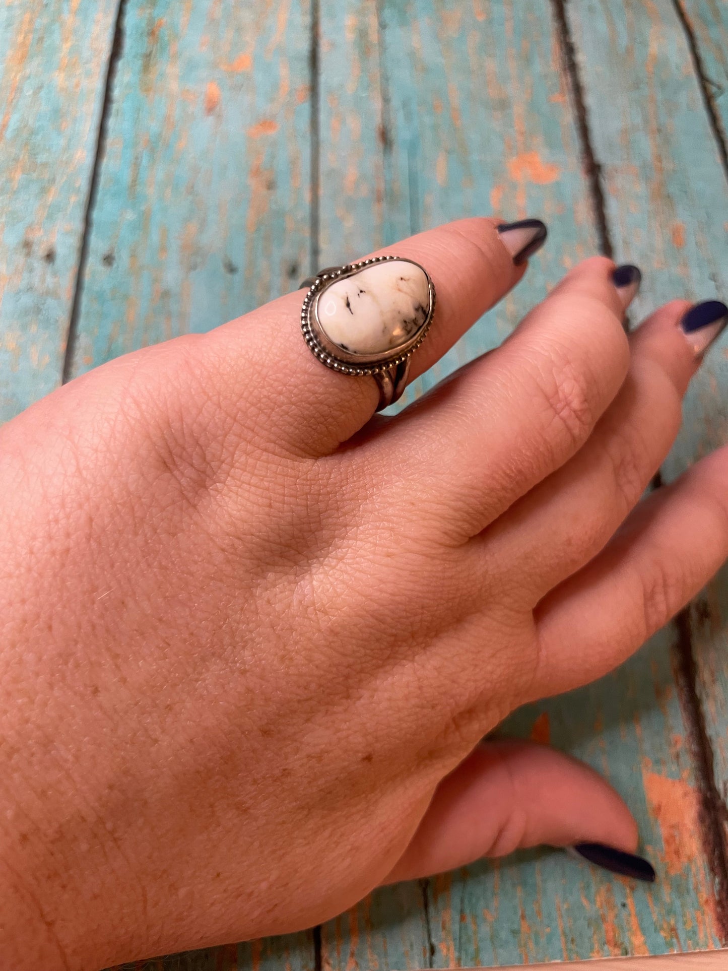 Navajo Sterling Silver & White Buffalo Ring