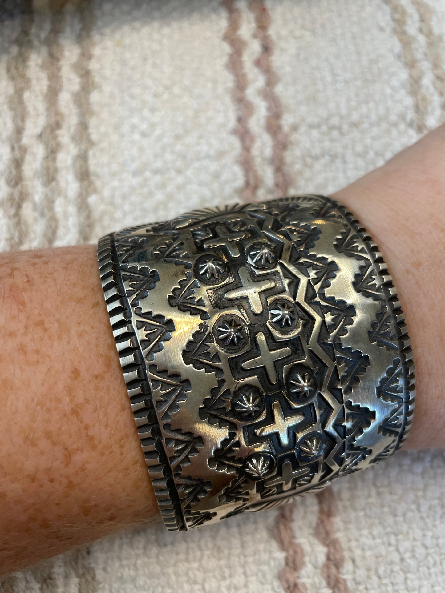 Navajo Sterling Silver Cuff Bracelet By Elvira Bill Signed And Stamped