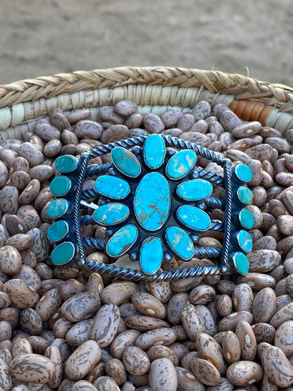 Navajo Jacqueline Silver Royston Turquoise & Sterling Cluster Cuff