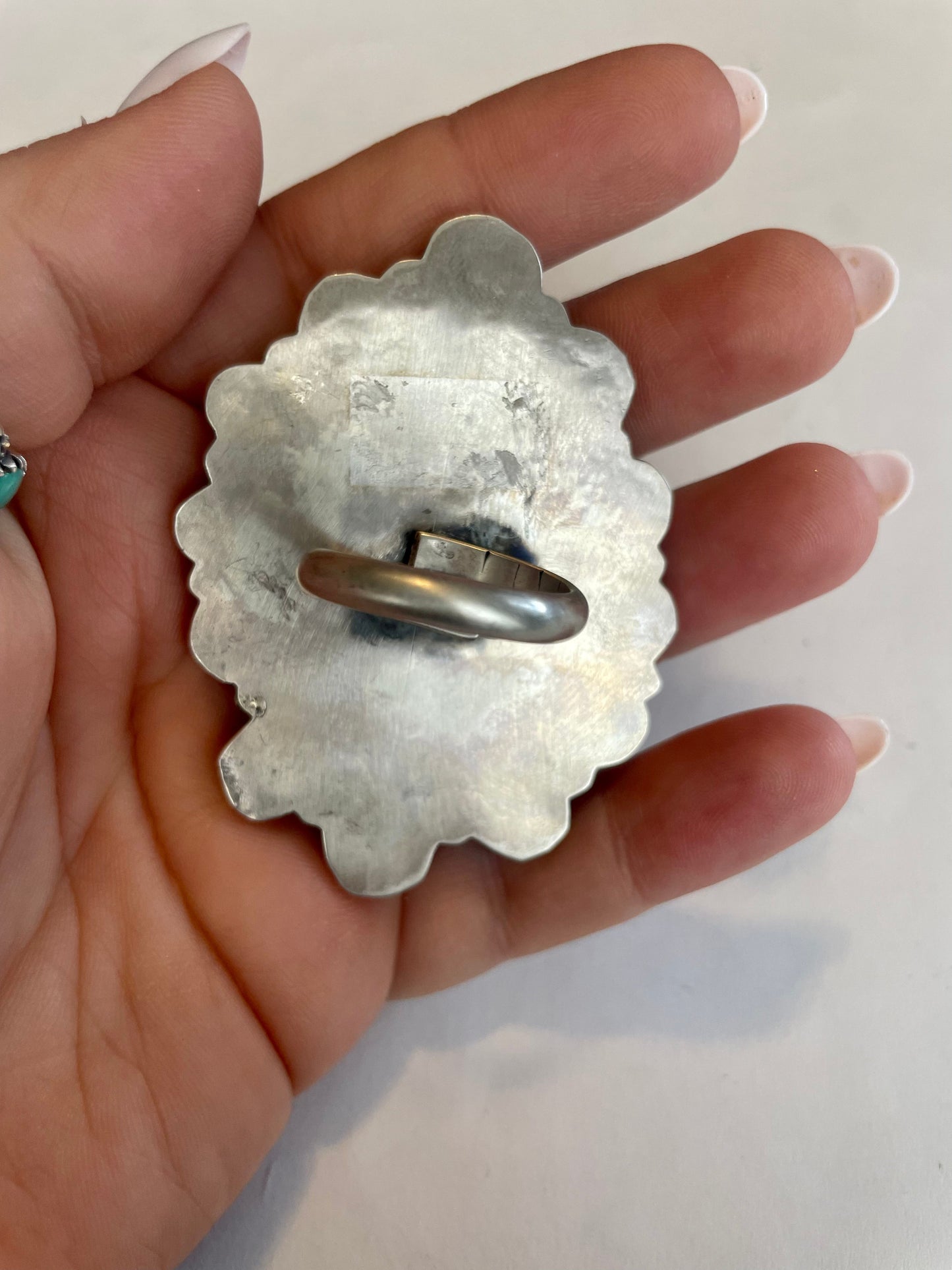 Navajo Sterling Silver And White Buffalo Cluster Adjustable Ring