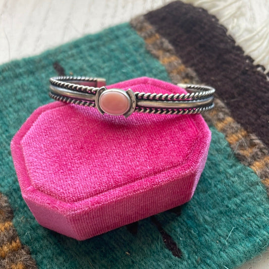 Navajo Pink Conch & Sterling Silver Adjustable Cuff Bracelet