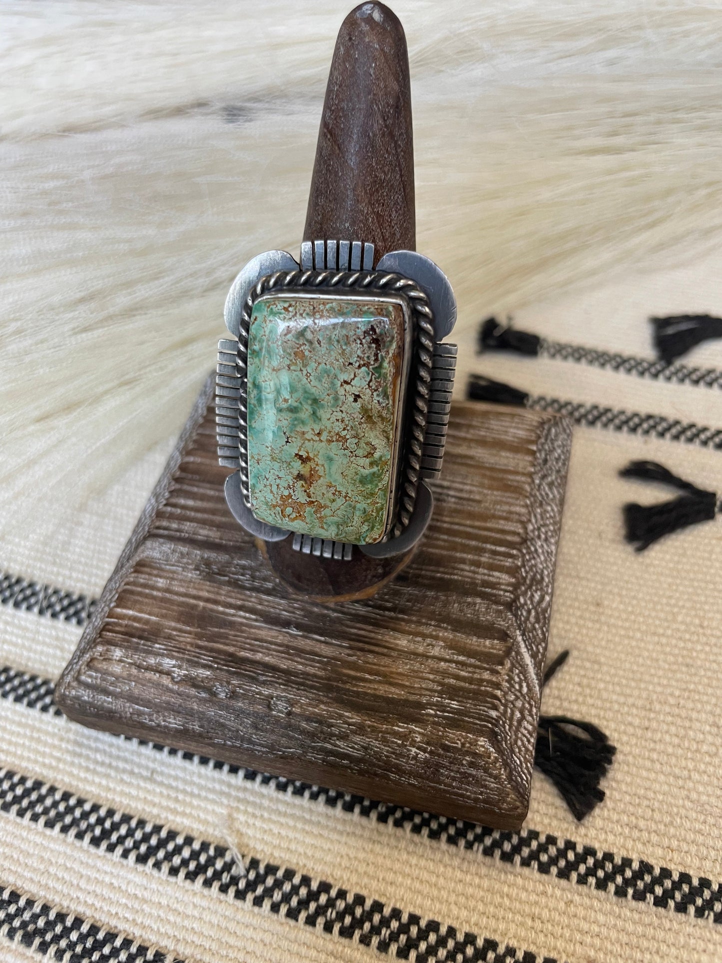 Navajo Turquoise & Sterling Silver Ring Size 10 Signed Russell Sam