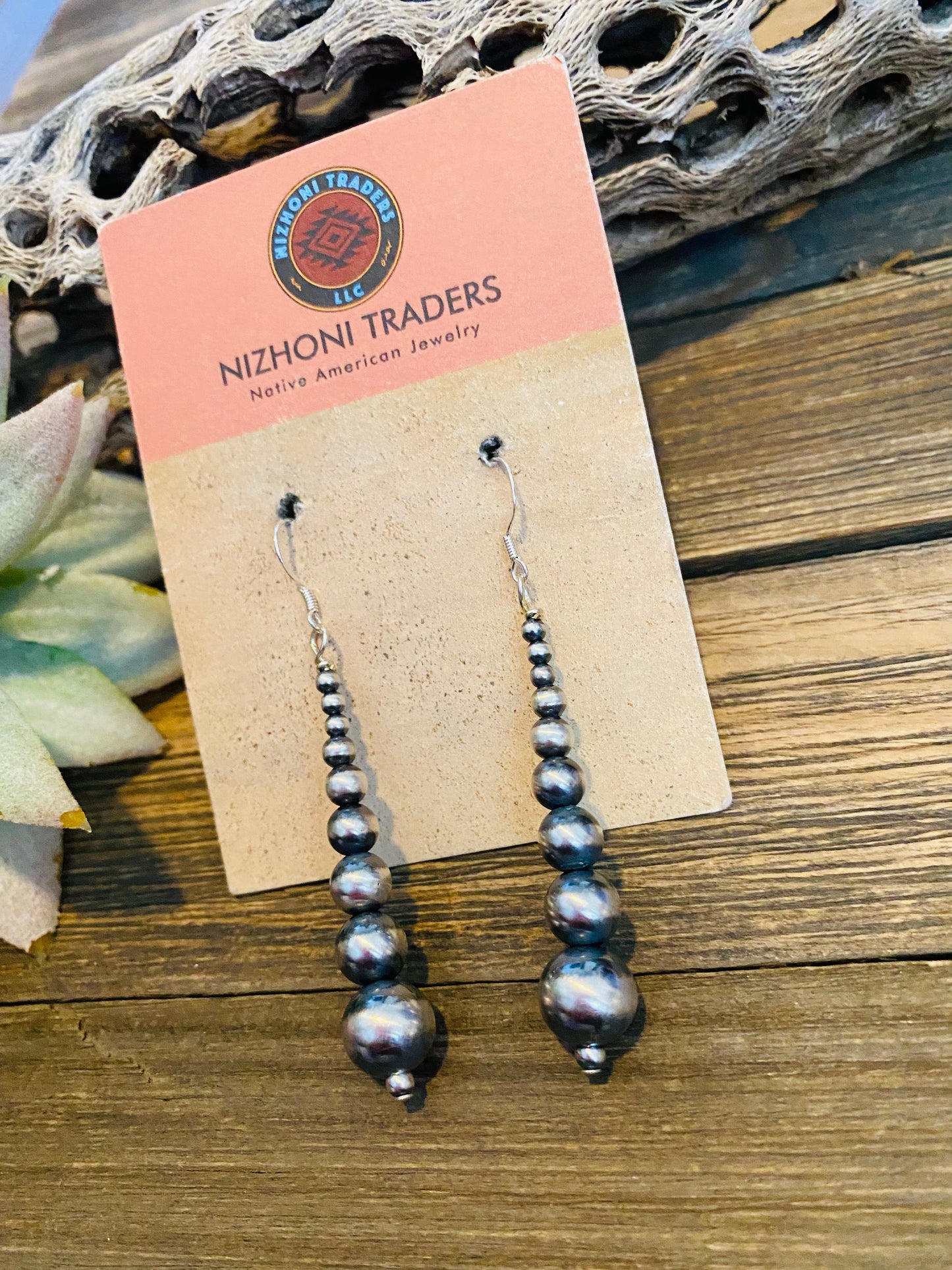 Navajo Sterling Silver Pearl Beaded Dangle Earrings