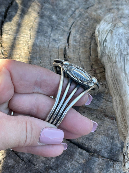 Navajo Sterling Silver Triple Concho Bracelet Cuff