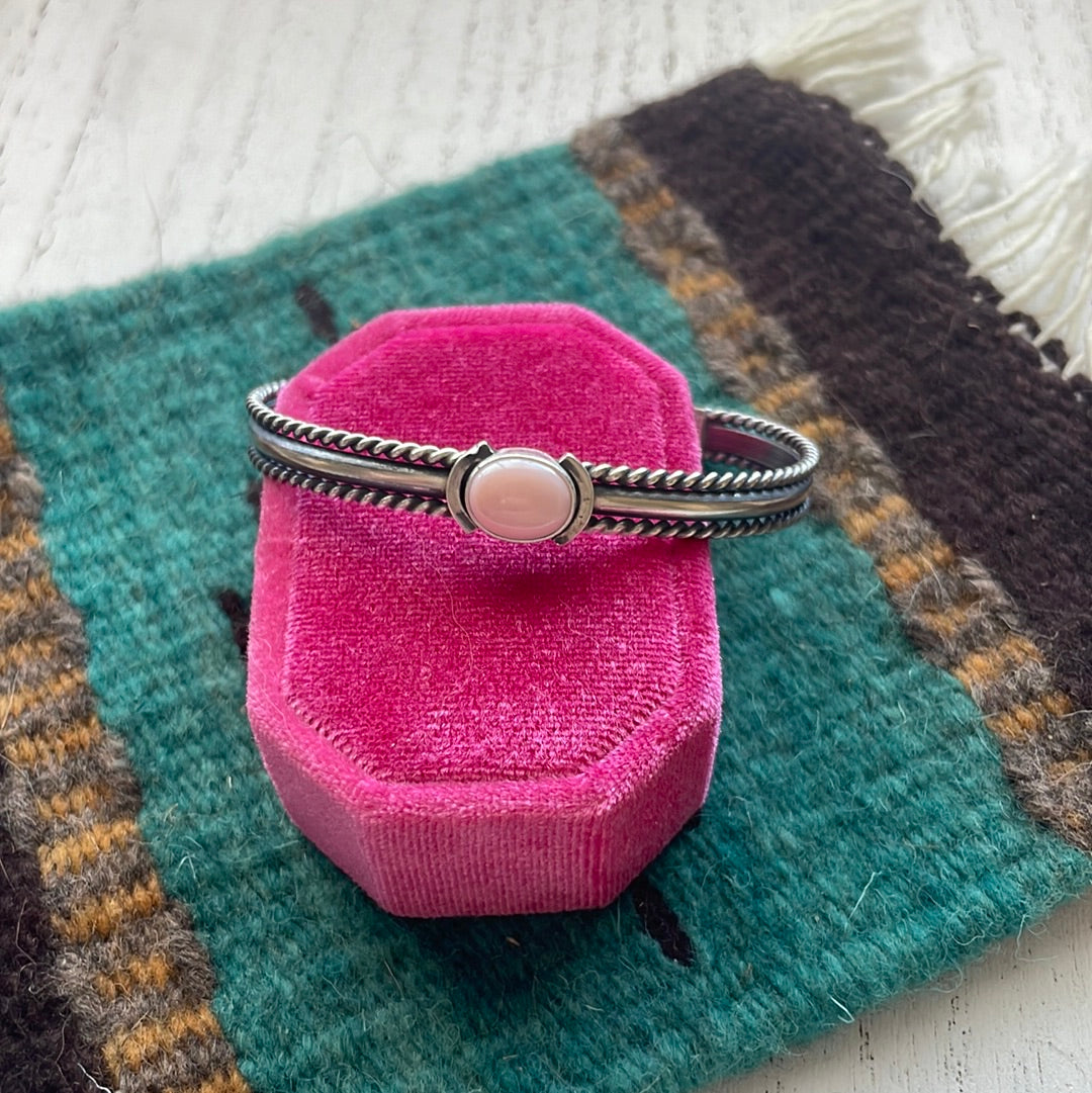 Navajo Pink Conch & Sterling Silver Adjustable Cuff Bracelet