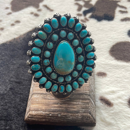 Navajo Sterling Silver & Turquoise Ring Size 7 Signed