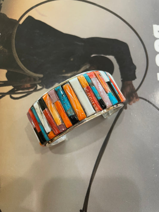 Navajo Sterling Silver & Multi Stone Cuff Bracelet