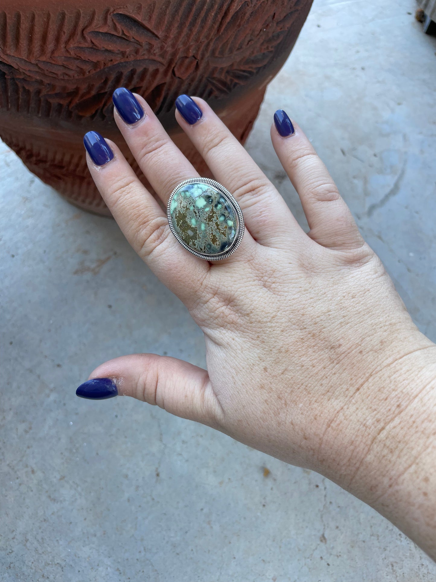 Navajo Golden Hills Turquoise And Sterling Silver Adjustable Ring