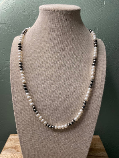 Handcrafted Sterling Silver and Freshwater Pearl Necklace 18”