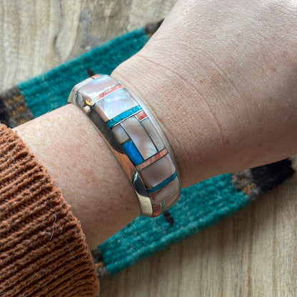 Navajo Multi Stone & Sterling Silver Inlay Cuff Bracelet