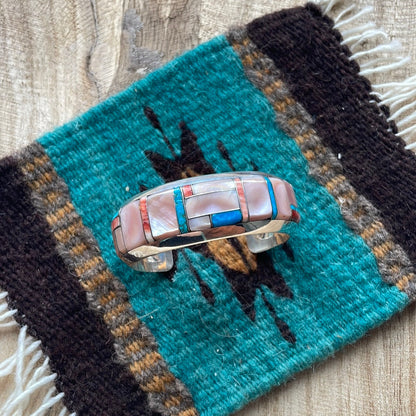 Navajo Multi Stone & Sterling Silver Inlay Cuff Bracelet