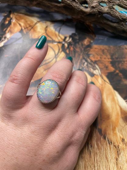 Navajo Made Silver & White Opal Ring