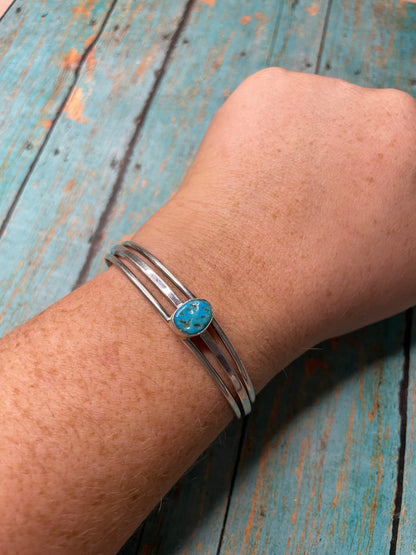 Navajo Sterling Silver & Turquoise Stacker Cuff Bracelet