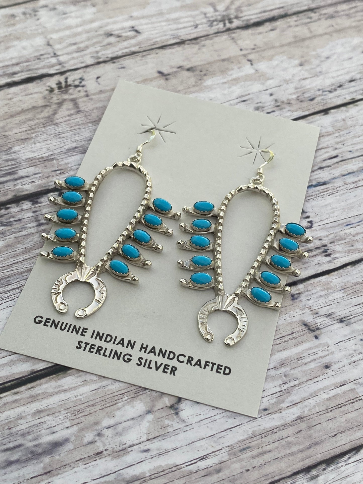 Navajo Sterling Silver & Turquoise Squash Blossom Earrings