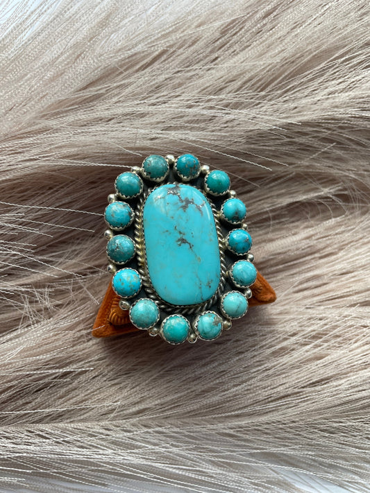 Navajo Turquoise & Sterling Silver Ring Size 7 Signed Robert Shakey