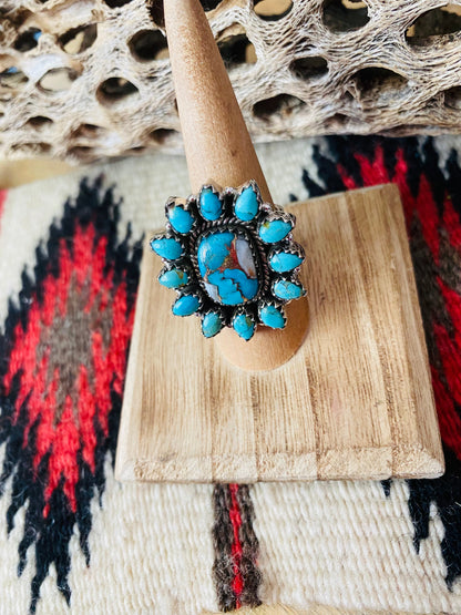 Handmade Sterling Silver, Spice & Turquoise Cluster Adjustable Ring