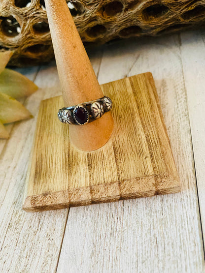 Navajo Purple Spiny and Sterling Silver Concho Band Ring