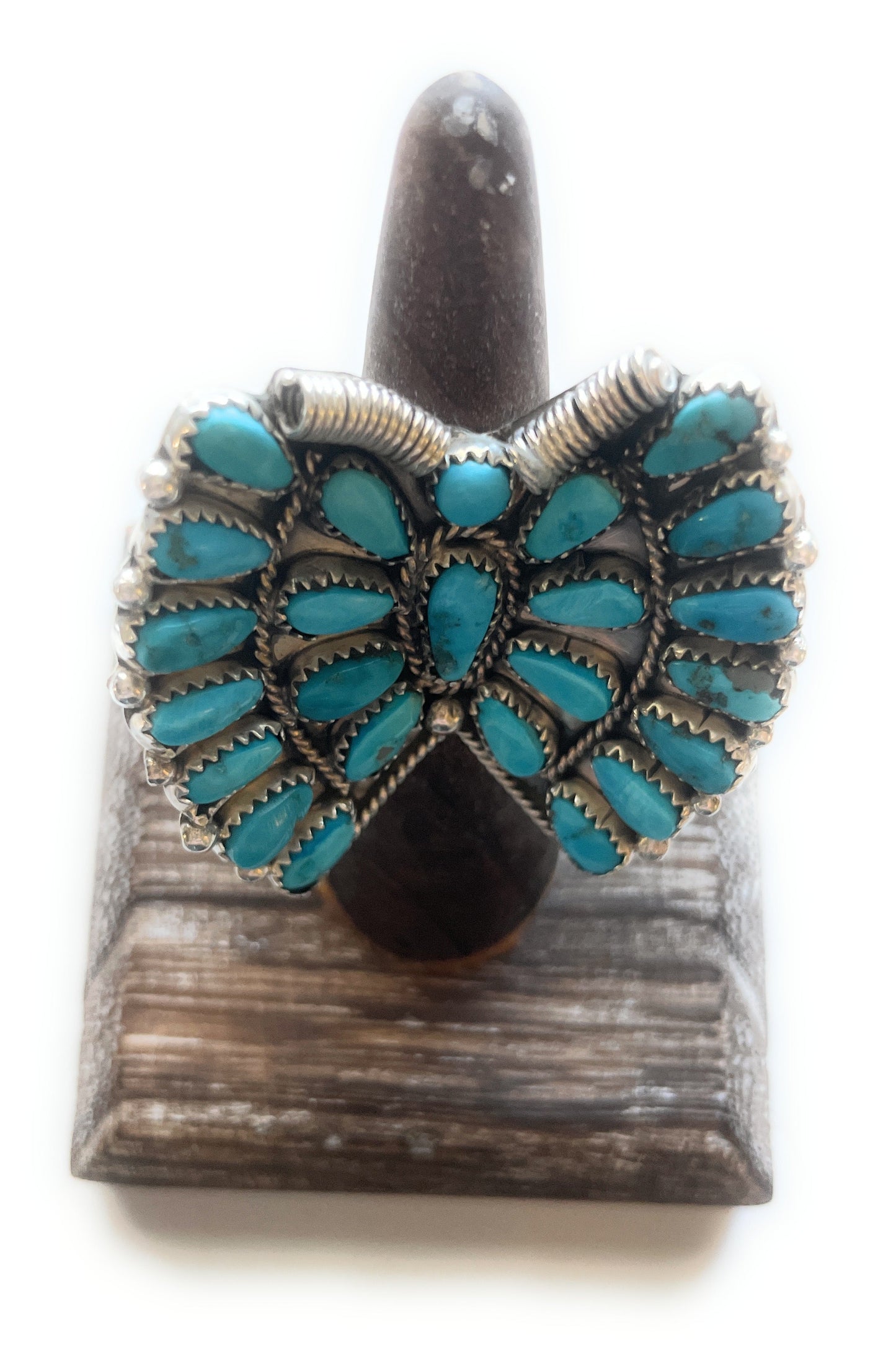 Navajo Kingman Turquoise Sterling SilverAdjustable Butterfly Ring Signed