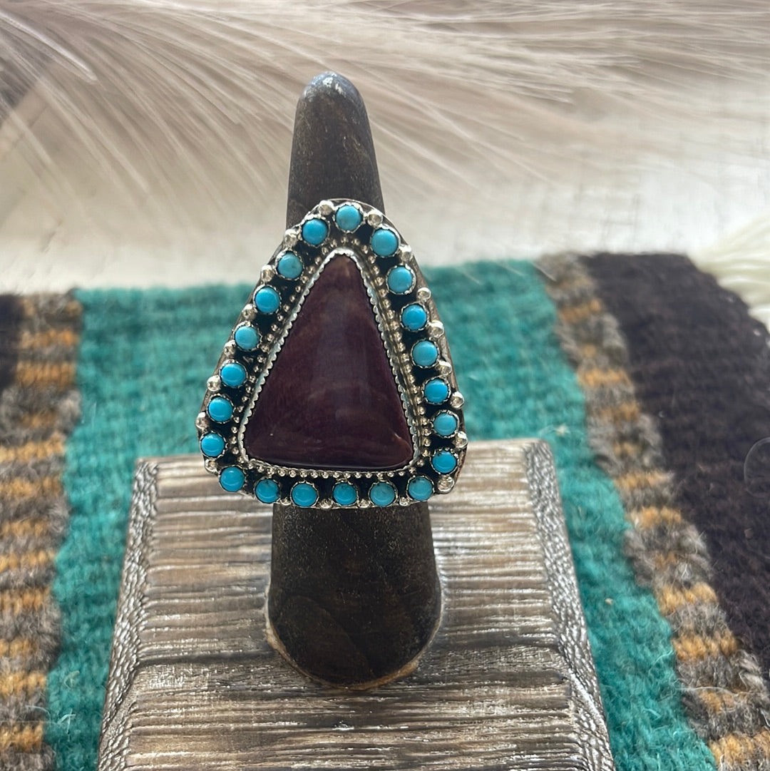 Navajo Sterling Silver, Turquoise & Purple Spiny Ring Size 5.5