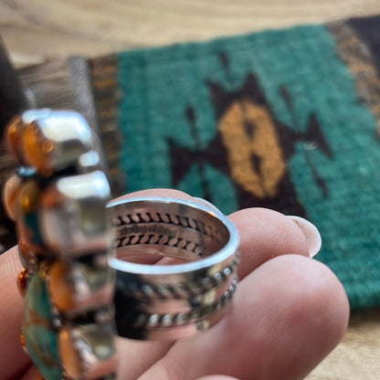 Beautiful Handmade Turquoise, Spice And Sterling Silver Adjustable Ring Signed Nizhoni